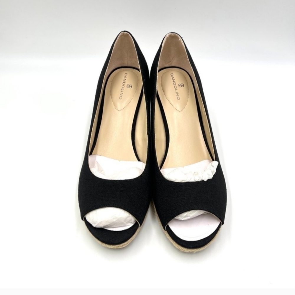 Bandolino Womens Nuri 7 Black Fabric Peep Toe Espadrilles Wedges Shoes 8.5M